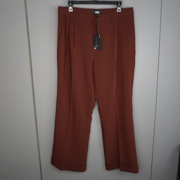 Paige Aracelli Pleated Cuff Hem Trouser Pants in Mahogany size 12P NWT - Picture 2 of 16